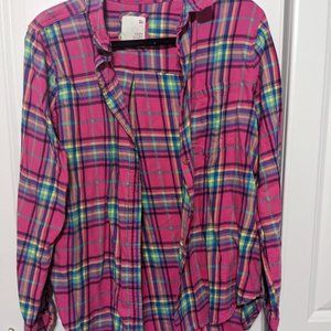 Vibrant So Cozy Shirt Button Down Flannel Plaid Pink Green Yellow Blue Size XL